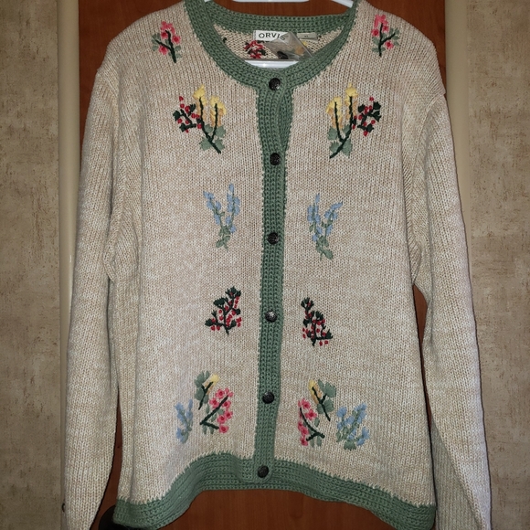 Orvis Sweaters - Orvis Women's Cardigan Sweater Embroidered Flowers XL